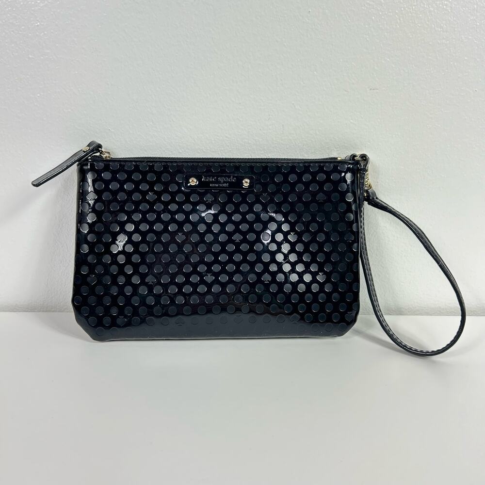 Kate Spade Black Polka Dot Spade Hot Pink Wristlet Wallet